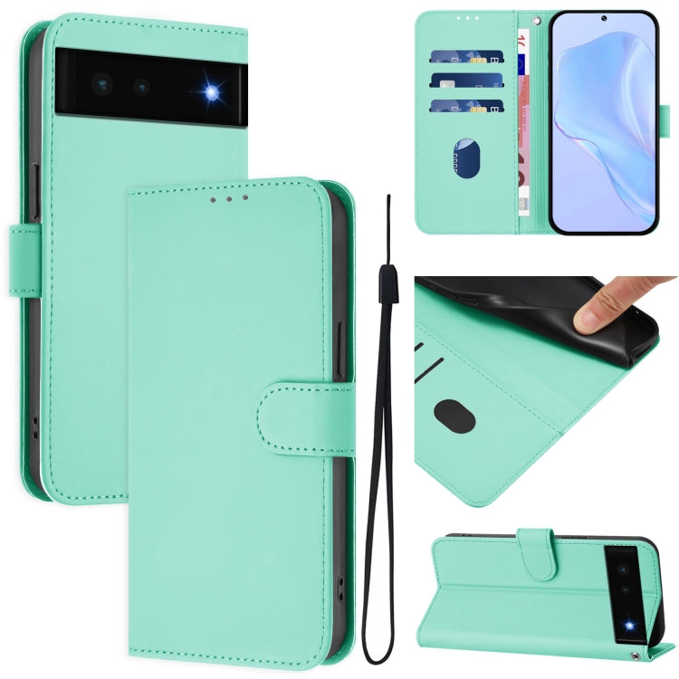 Skin Feel Solid Color Leather Phone Case with Lanyard, For Google Pixel 6, For Google Pixel 5a