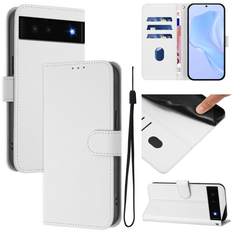 Skin Feel Solid Color Leather Phone Case with Lanyard, For Google Pixel 6, For Google Pixel 5a