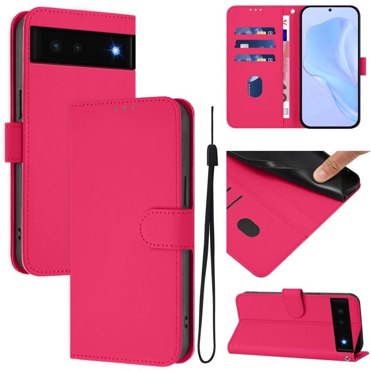 Skin Feel Solid Color Leather Phone Case with Lanyard, For Google Pixel 6, For Google Pixel 5a