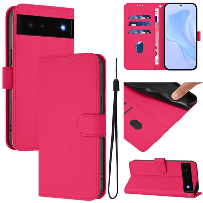Skin Feel Solid Color Leather Phone Case with Lanyard, For Google Pixel 6, For Google Pixel 5a