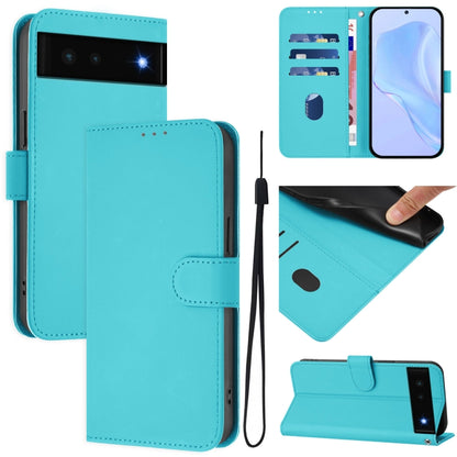 Skin Feel Solid Color Leather Phone Case with Lanyard, For Google Pixel 6, For Google Pixel 5a