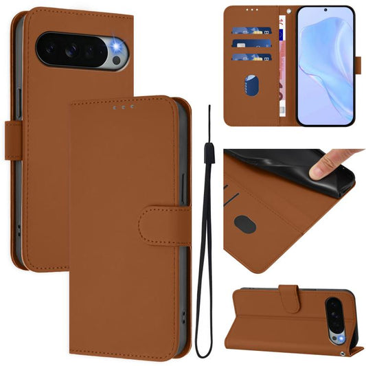 Skin Feel Solid Color Leather Phone Case with Lanyard, For Google Pixel 11 Pro XL, For Google Pixel 11 Pro / 11, For Google Pixel 10 Pro XL, For Google Pixel 10 / 10 Pro, For Google Pixel 9a