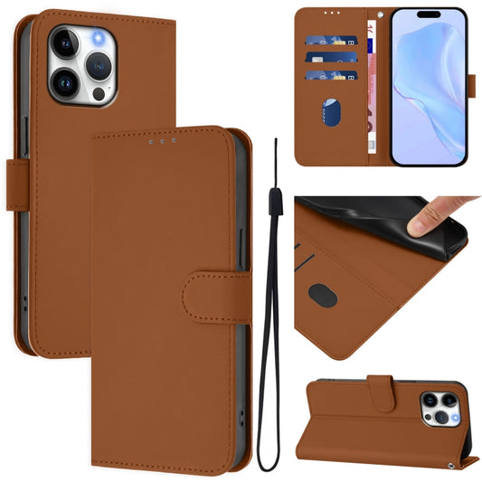 Skin Feel Solid Color Leather Phone Case with Lanyard, For iPhone 16 Pro Max, For iPhone 16 Pro, For iPhone 16 Plus, For iPhone 16, For iPhone 15 Pro Max