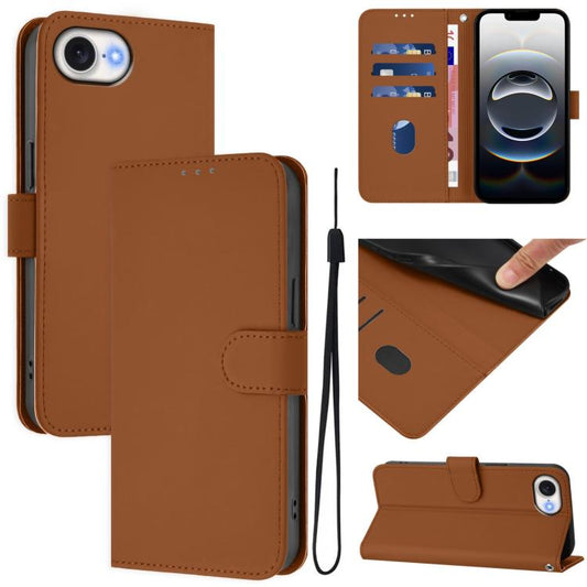 Skin Feel Solid Color Leather Phone Case with Lanyard, For iPhone 17e / 16e, For iPhone 17 Pro Max, For iPhone 17 Pro, For iPhone 17, For iPhone Air