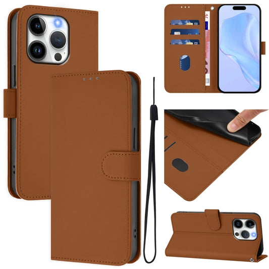 Skin Feel Solid Color Leather Phone Case with Lanyard, For iPhone 15 Pro, For iPhone 15 Plus, For iPhone 15, For iPhone 14 Plus, For iPhone 14 / 13