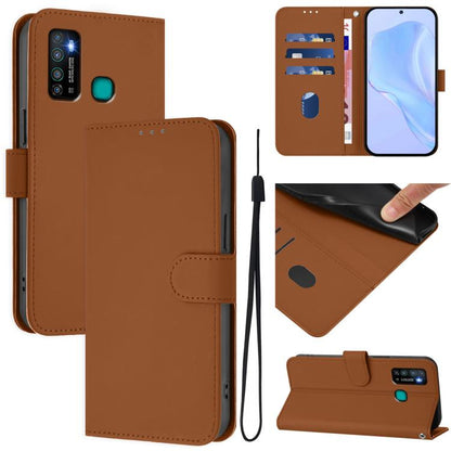 Skin Feel Solid Color Leather Phone Case with Lanyard, For Tecno Camon 15