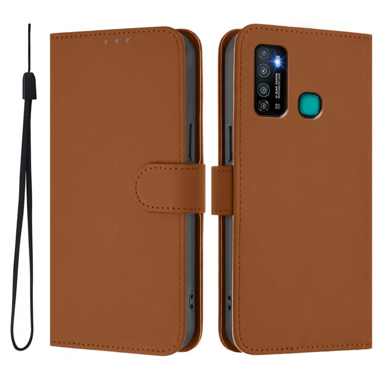 Skin Feel Solid Color Leather Phone Case with Lanyard, For Tecno Camon 15