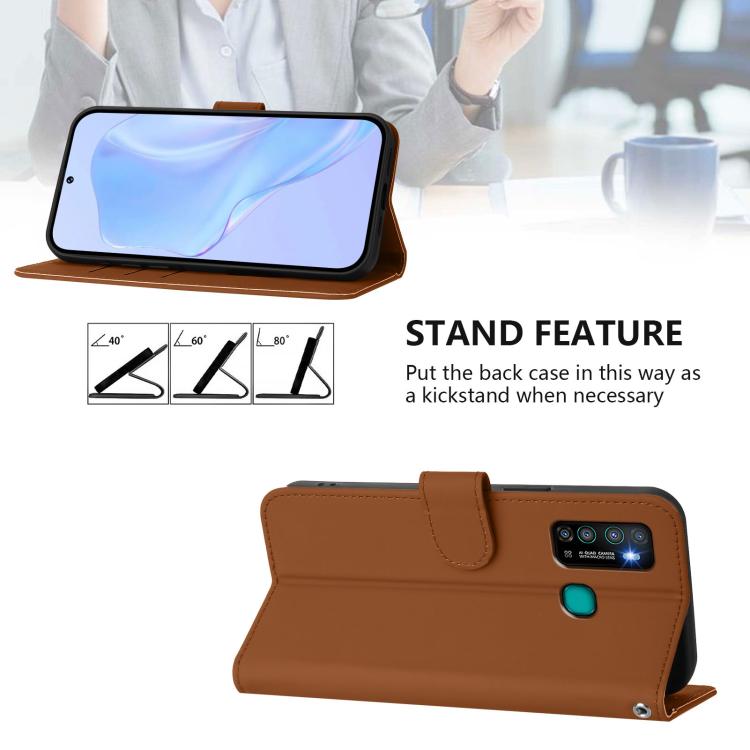 Skin Feel Solid Color Leather Phone Case with Lanyard, For Tecno Camon 15