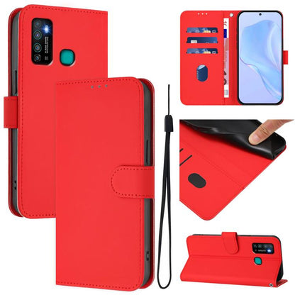Skin Feel Solid Color Leather Phone Case with Lanyard, For Tecno Camon 15