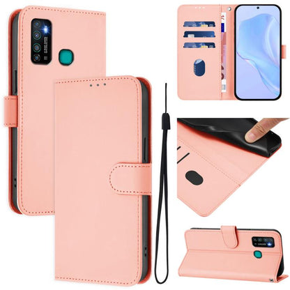 Skin Feel Solid Color Leather Phone Case with Lanyard, For Tecno Camon 15