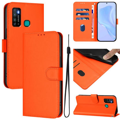 Skin Feel Solid Color Leather Phone Case with Lanyard, For Tecno Camon 15