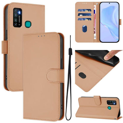 Skin Feel Solid Color Leather Phone Case with Lanyard, For Tecno Camon 15