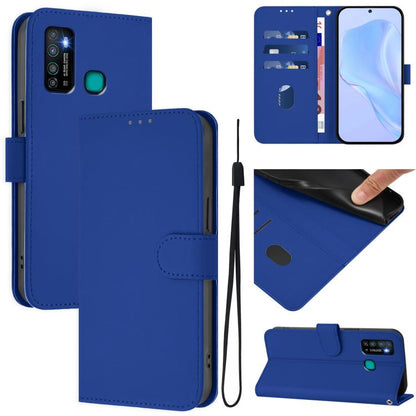 Skin Feel Solid Color Leather Phone Case with Lanyard, For Tecno Camon 15