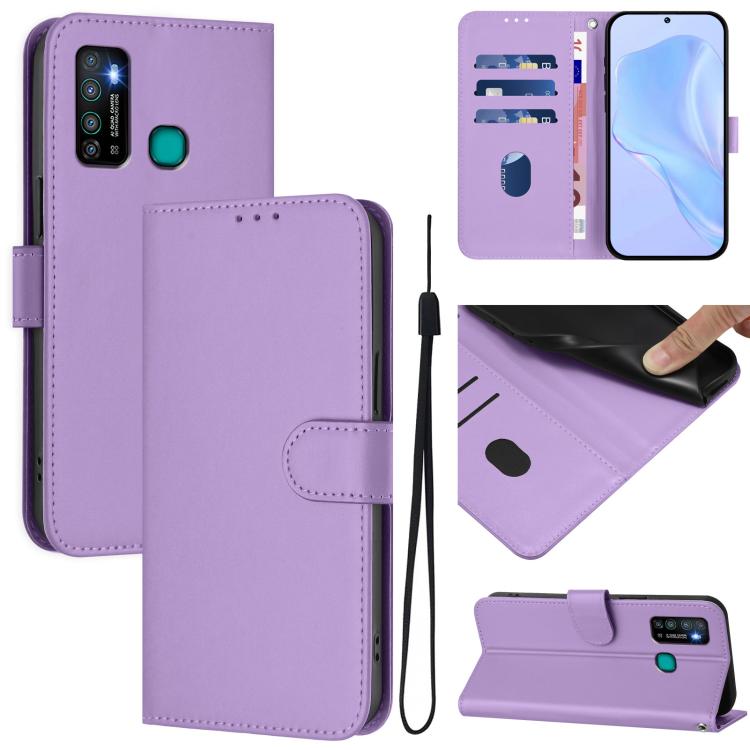 Skin Feel Solid Color Leather Phone Case with Lanyard, For Tecno Camon 15
