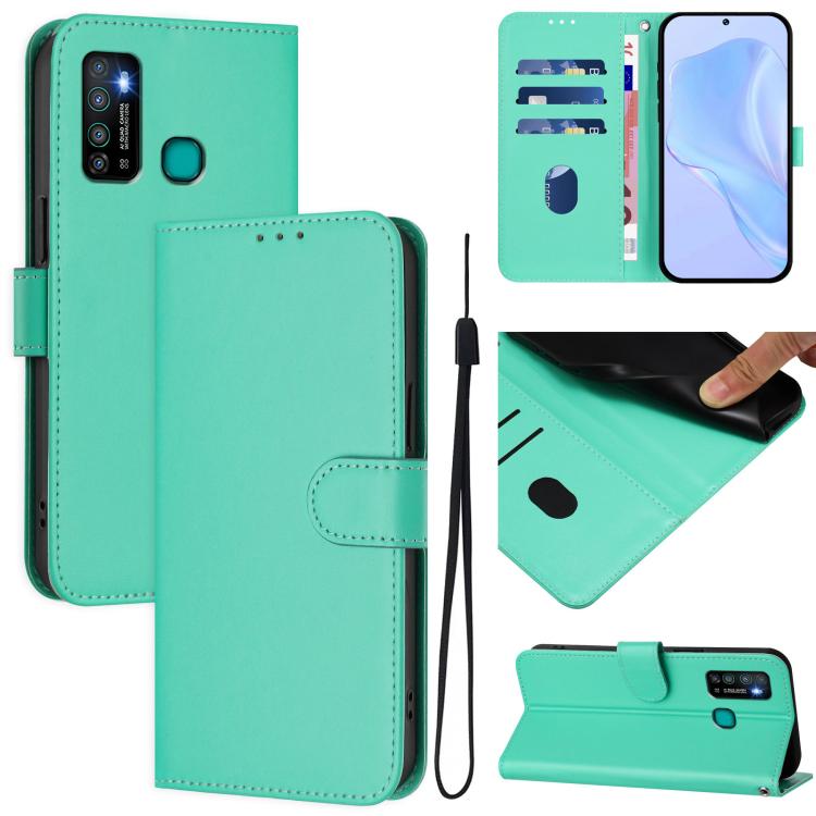 Skin Feel Solid Color Leather Phone Case with Lanyard, For Tecno Camon 15