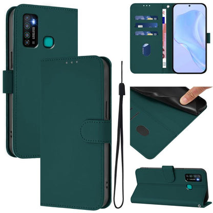 Skin Feel Solid Color Leather Phone Case with Lanyard, For Tecno Camon 15