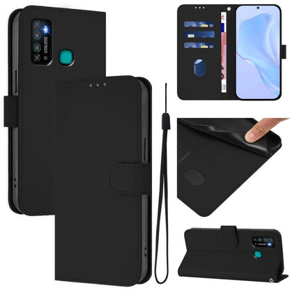 Skin Feel Solid Color Leather Phone Case with Lanyard, For Tecno Camon 15