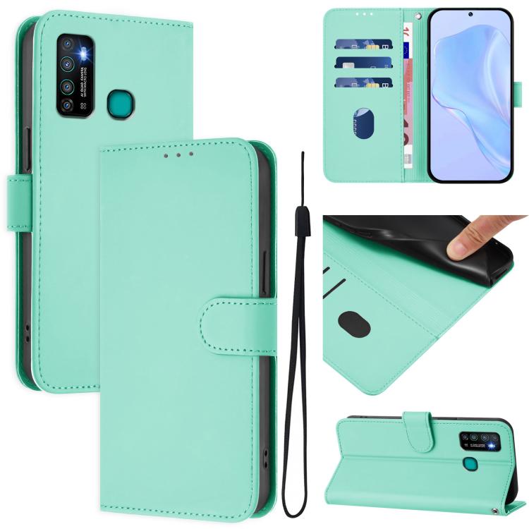 Skin Feel Solid Color Leather Phone Case with Lanyard, For Tecno Camon 15