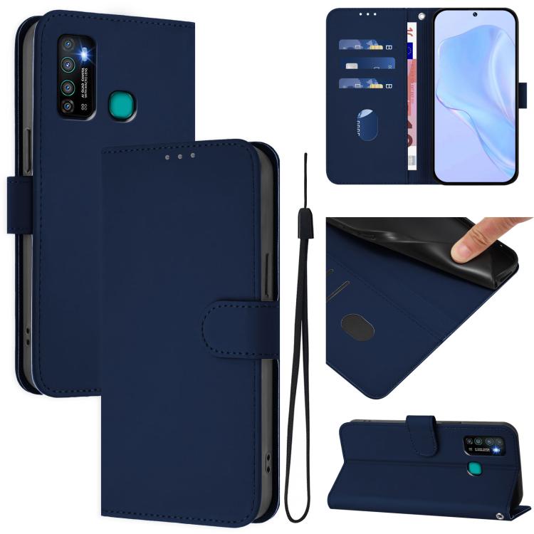 Skin Feel Solid Color Leather Phone Case with Lanyard, For Tecno Camon 15