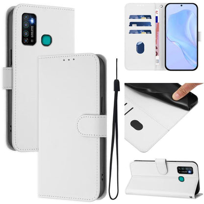 Skin Feel Solid Color Leather Phone Case with Lanyard, For Tecno Camon 15