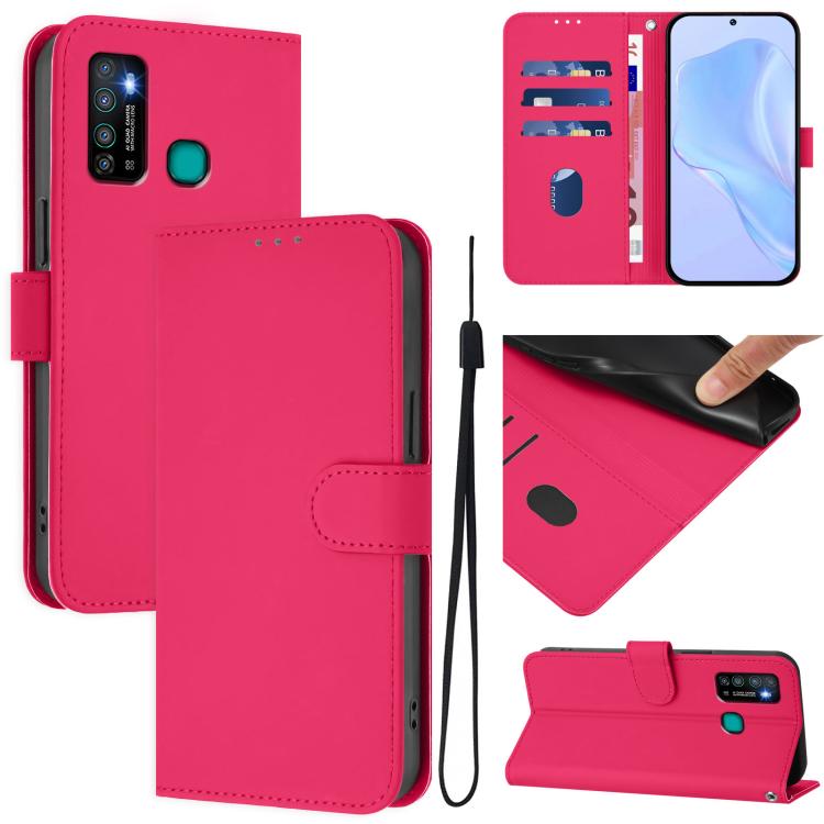 Skin Feel Solid Color Leather Phone Case with Lanyard, For Tecno Camon 15