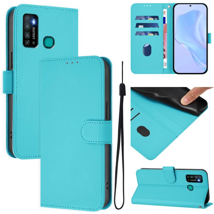 Skin Feel Solid Color Leather Phone Case with Lanyard, For Tecno Camon 15