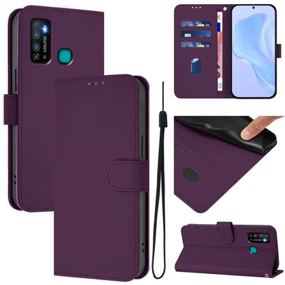 Skin Feel Solid Color Leather Phone Case with Lanyard, For Tecno Camon 15