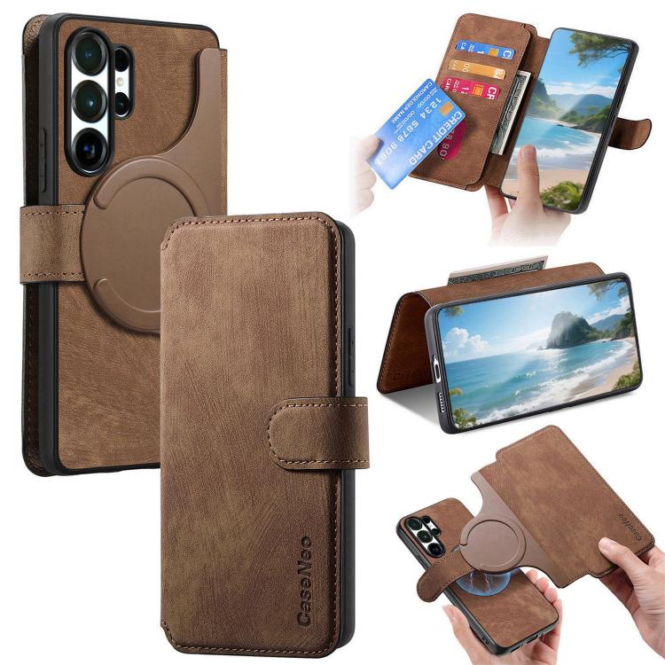 CaseNeo MagSafe RFID Anti-theft Retro Leather Phone Case, For Galaxy S26 FE 5G, For Galaxy S26+ 5G, For Galaxy S26 Ultra 5G, For Galaxy S26 5G, For Galaxy S25 FE 5G, For Galaxy S25 Edge 5G, For Galaxy S25 5G, For Galaxy S25+ 5G, For Galaxy S25 Ultra 5G...