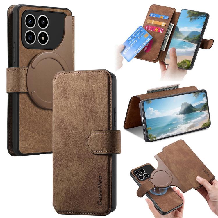 CaseNeo MagSafe RFID Anti-theft Retro Leather Phone Case, For Redmi Turbo 5 Max / Poco X8 Pro Max, For Redmi Turbo 5 5G / Poco X8 Pro 5G, For Redmi Note 15 Pro+ 5G Global 163.3mm, For Redmi Note 15 4G / 5G Global 164mm                                  ...