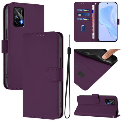 Skin Feel Solid Color Leather Phone Case with Lanyard, For Realme GT 5G / GT Neo 5G