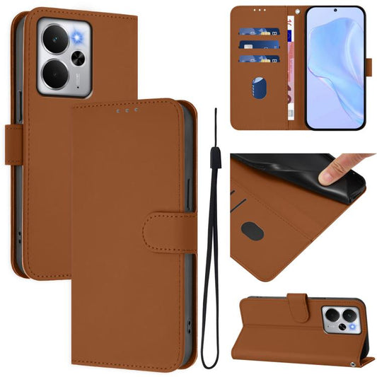 Skin Feel Solid Color Leather Phone Case with Lanyard, For Realme 14 5G / 14T 5G Global, For Realme 14 Pro+, For Realme 14 Pro, For Realme GT7 Pro 5G, For Realme C63 5G Global