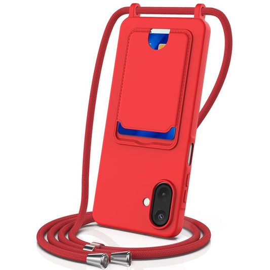 Integrated Card Bag Solid Color Liquid Silicone Phone Case with Lanyard