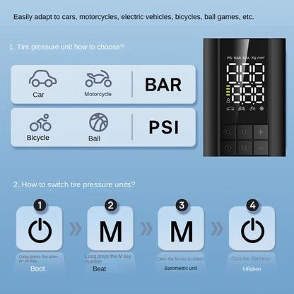 T6 Pompe à air électrique intelligente portable sans fil avec écran numérique pour voiture, T6