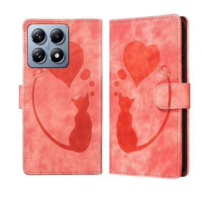 Pen Heart Cat Embossed Leather Phone Case, For Xiaomi 17T Pro 5G, For Xiaomi 17T 5G, For Xiaomi 15T Pro 5G, For Xiaomi 15T 5G, For Xiaomi Poco C75, For Xiaomi 14T Pro, For Xiaomi 14T