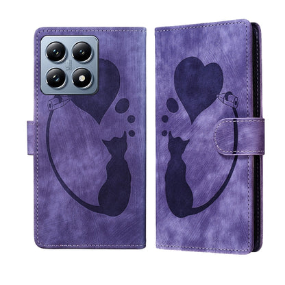 Pen Heart Cat Embossed Leather Phone Case, For Xiaomi 17T Pro 5G, For Xiaomi 17T 5G, For Xiaomi 15T Pro 5G, For Xiaomi 15T 5G, For Xiaomi Poco C75, For Xiaomi 14T Pro, For Xiaomi 14T