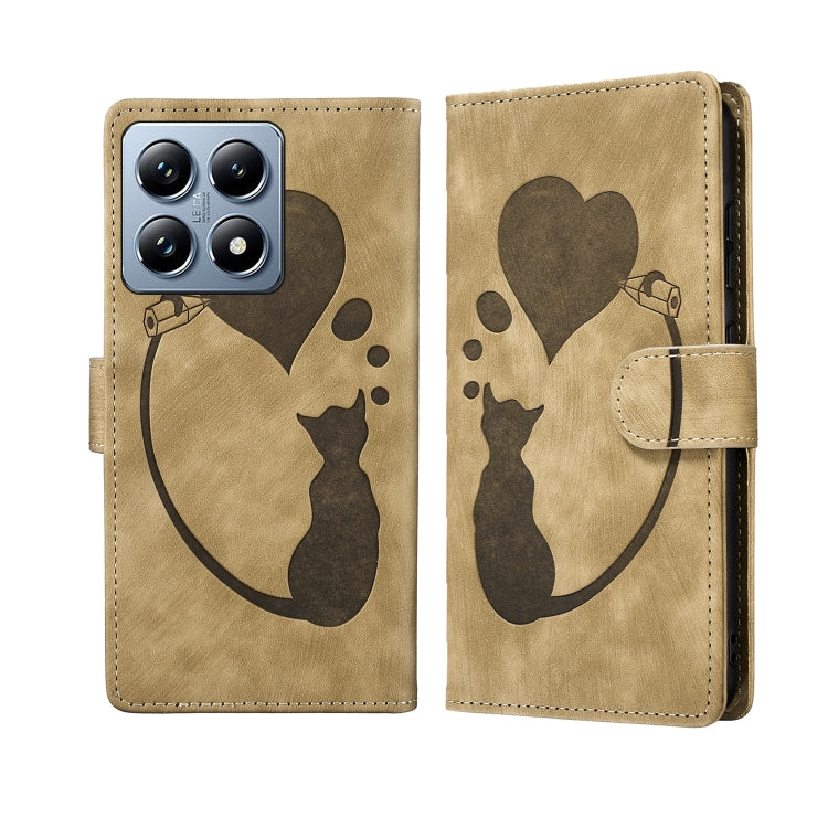 Pen Heart Cat Embossed Leather Phone Case, For Xiaomi 17T Pro 5G, For Xiaomi 17T 5G, For Xiaomi 15T Pro 5G, For Xiaomi 15T 5G, For Xiaomi Poco C75, For Xiaomi 14T Pro, For Xiaomi 14T