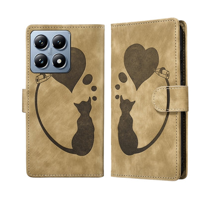 Pen Heart Cat Embossed Leather Phone Case, For Xiaomi 17T Pro 5G, For Xiaomi 17T 5G, For Xiaomi 15T Pro 5G, For Xiaomi 15T 5G, For Xiaomi Poco C75, For Xiaomi 14T Pro, For Xiaomi 14T