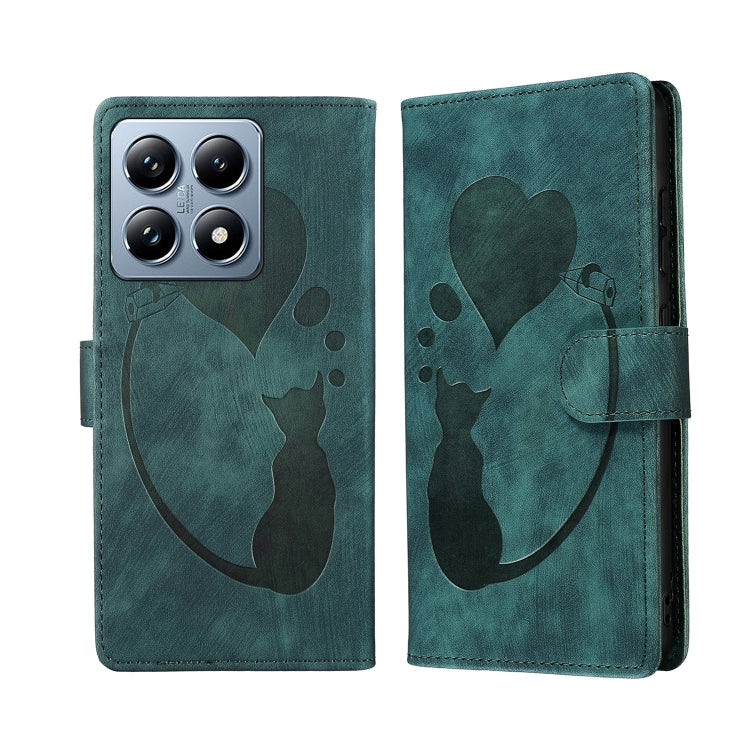 Pen Heart Cat Embossed Leather Phone Case, For Xiaomi 17T Pro 5G, For Xiaomi 17T 5G, For Xiaomi 15T Pro 5G, For Xiaomi 15T 5G, For Xiaomi Poco C75, For Xiaomi 14T Pro, For Xiaomi 14T