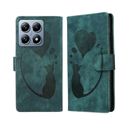 Pen Heart Cat Embossed Leather Phone Case, For Xiaomi 17T Pro 5G, For Xiaomi 17T 5G, For Xiaomi 15T Pro 5G, For Xiaomi 15T 5G, For Xiaomi Poco C75, For Xiaomi 14T Pro, For Xiaomi 14T