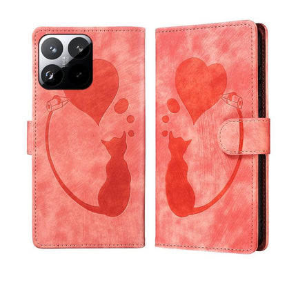 Pen Heart Cat Embossed Leather Phone Case, For Xiaomi 17T Pro 5G, For Xiaomi 17T 5G, For Xiaomi 15T Pro 5G, For Xiaomi 15T 5G, For Xiaomi Poco C75, For Xiaomi 14T Pro, For Xiaomi 14T