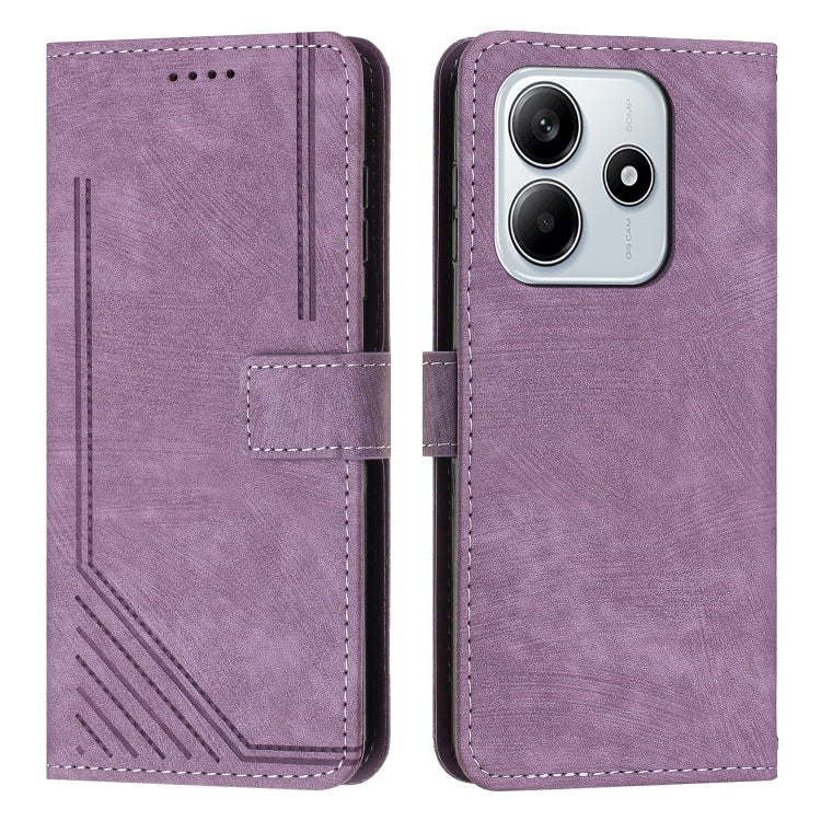 Skin Feel Stripe Pattern Leather Phone Case with Lanyard, For Redmi Turbo 4 / Xiaomi Poco X7 Pro, For Redmi K80 / K80 Pro, For Redmi Note 14 4G 163.25mm, For Redmi Note 14 5G Global