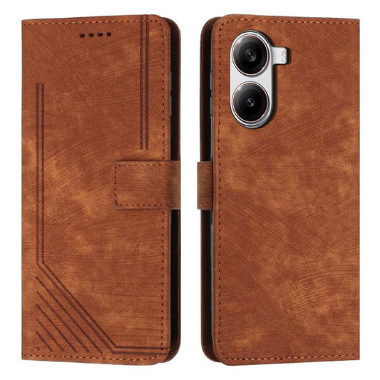 Skin Feel Stripe Pattern Leather Phone Case with Lanyard, For Redmi Turbo 4 / Xiaomi Poco X7 Pro, For Redmi K80 / K80 Pro, For Redmi Note 14 4G 163.25mm, For Redmi Note 14 5G Global