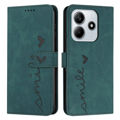 Skin Feel Heart Embossed Leather Phone Case with Long Lanyard, For Redmi Note 14 4G 163.25mm, For Redmi Note 14 5G Global