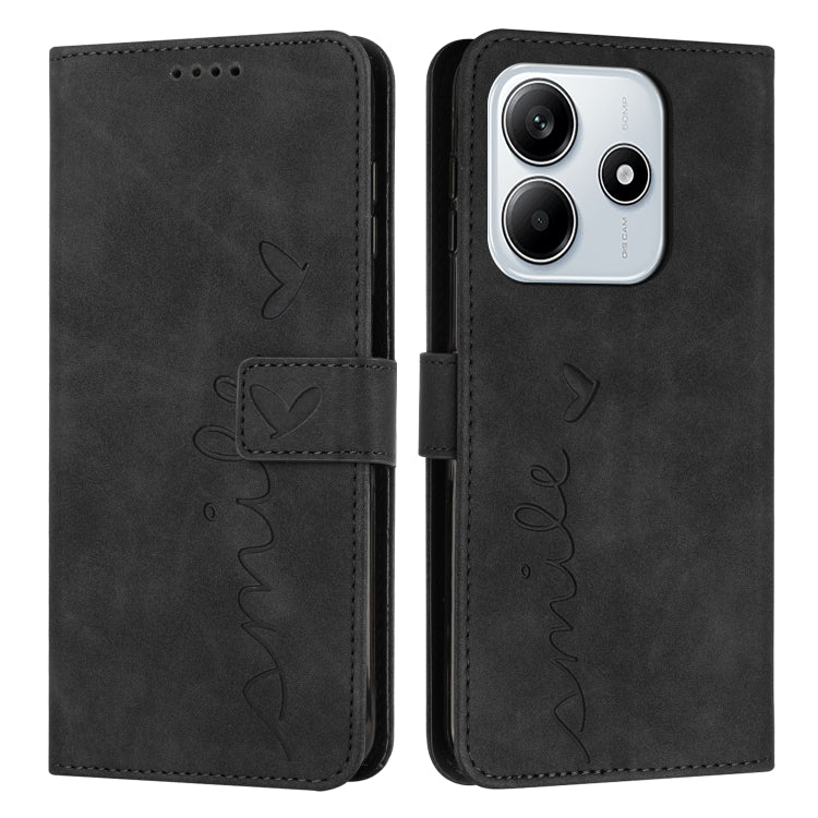 Skin Feel Heart Embossed Leather Phone Case with Long Lanyard, For Redmi Note 14 4G 163.25mm, For Redmi Note 14 5G Global