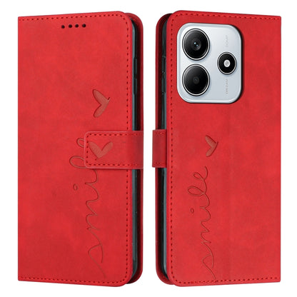 Skin Feel Heart Embossed Leather Phone Case with Long Lanyard, For Redmi Note 14 4G 163.25mm, For Redmi Note 14 5G Global