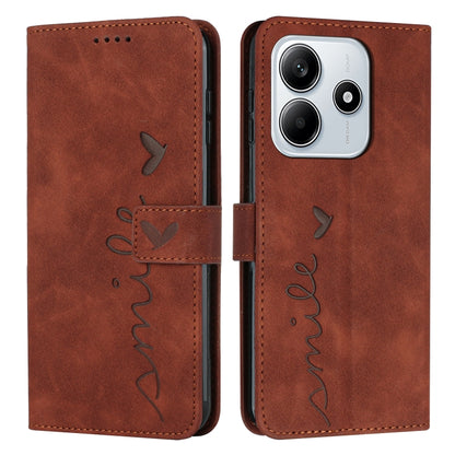 Skin Feel Heart Embossed Leather Phone Case with Long Lanyard, For Redmi Note 14 4G 163.25mm, For Redmi Note 14 5G Global