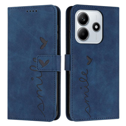 Skin Feel Heart Embossed Leather Phone Case with Long Lanyard, For Redmi Note 14 4G 163.25mm, For Redmi Note 14 5G Global