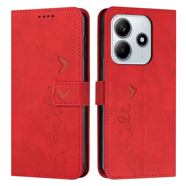 Skin Feel Heart Embossed Leather Phone Case with Long Lanyard, For Redmi Note 14 4G 163.25mm, For Redmi Note 14 5G Global