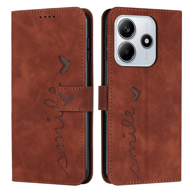 Skin Feel Heart Embossed Leather Phone Case with Long Lanyard, For Redmi Note 14 4G 163.25mm, For Redmi Note 14 5G Global