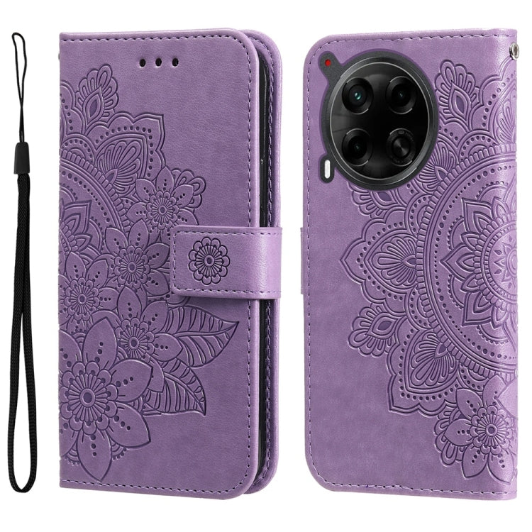 Seven-petal Flowers Embossing Leather Phone Case, For Tecno Spark 40 5G / Spark Go 5G 2025, For Tecno Spark 40C, For Tecno Pova 7 Pro 5G, For Tecno Pova 7 5G, For Tecno Spark 40 Pro+ 4G, For Tecno Spark 40 Pro  4G, For Tecno Spark 40 4G                ...
